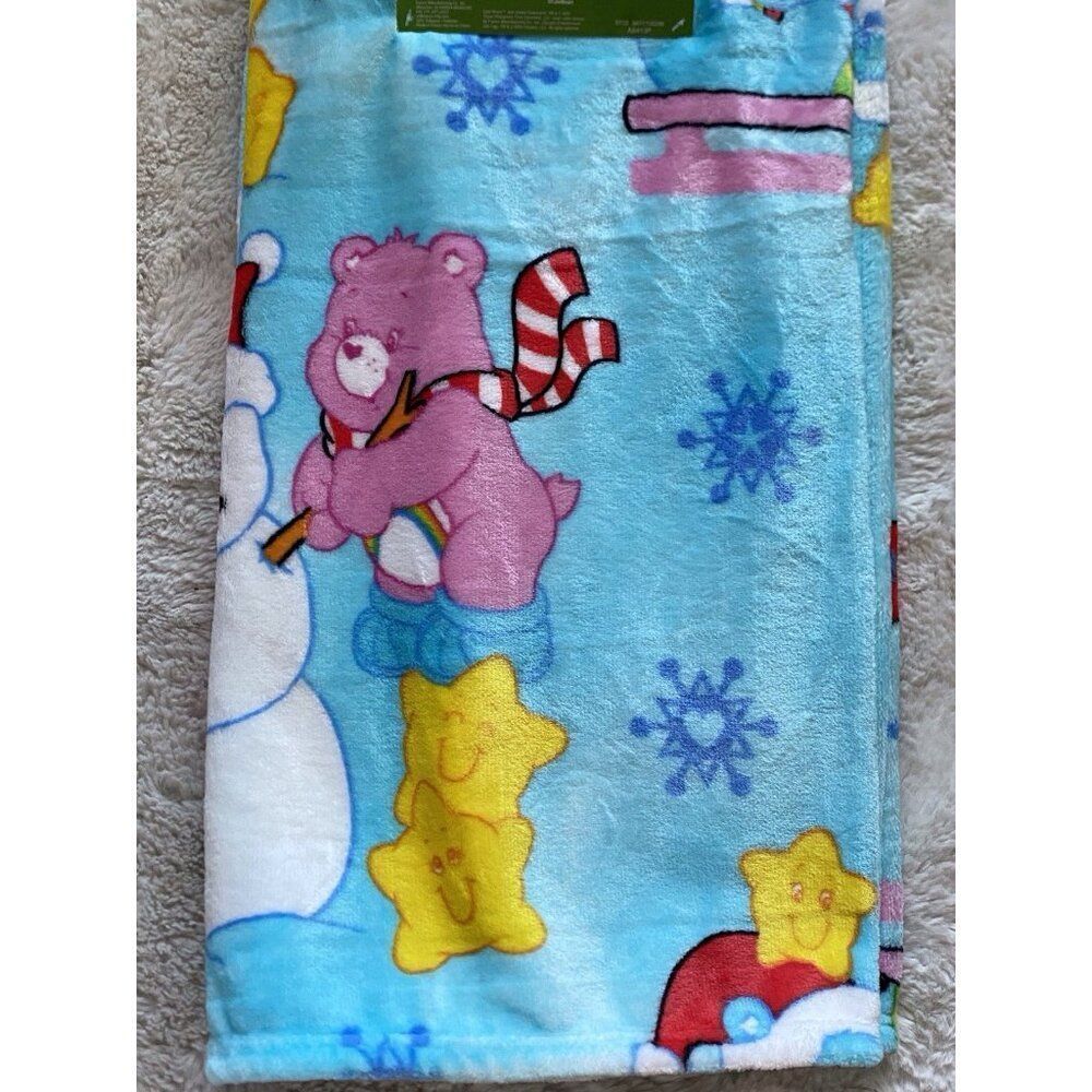 Care Bears Christmas Blanket Throw BLUE 50 X 70” Snowman Holiday Sled‎ Viral NEW - Picture 7 of 16